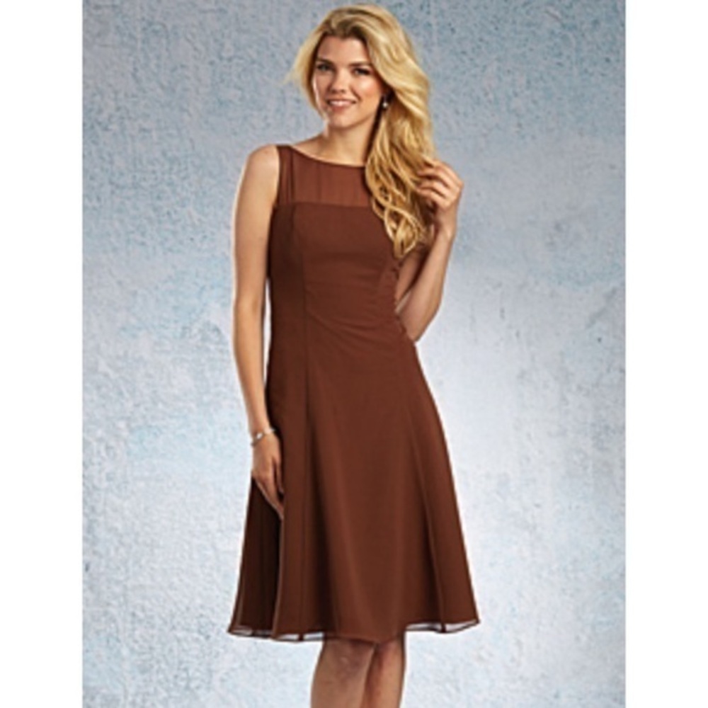 Alfred Angelo Brown Sleeveless Knee Length Cocktail Prom Formal Chiffon Dress 10